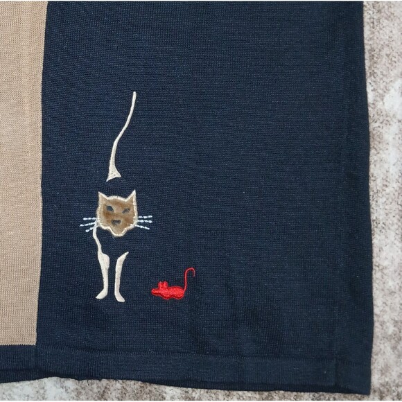 Cat Lover Knit Cardigan & Scarf Set Applique Embroidery | Black Tan | Size M... - Picture 11 of 16
